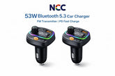 NCC R20 Bluetooth 5.3 FM Transmitter 53W Car Charger PD Fast Charge