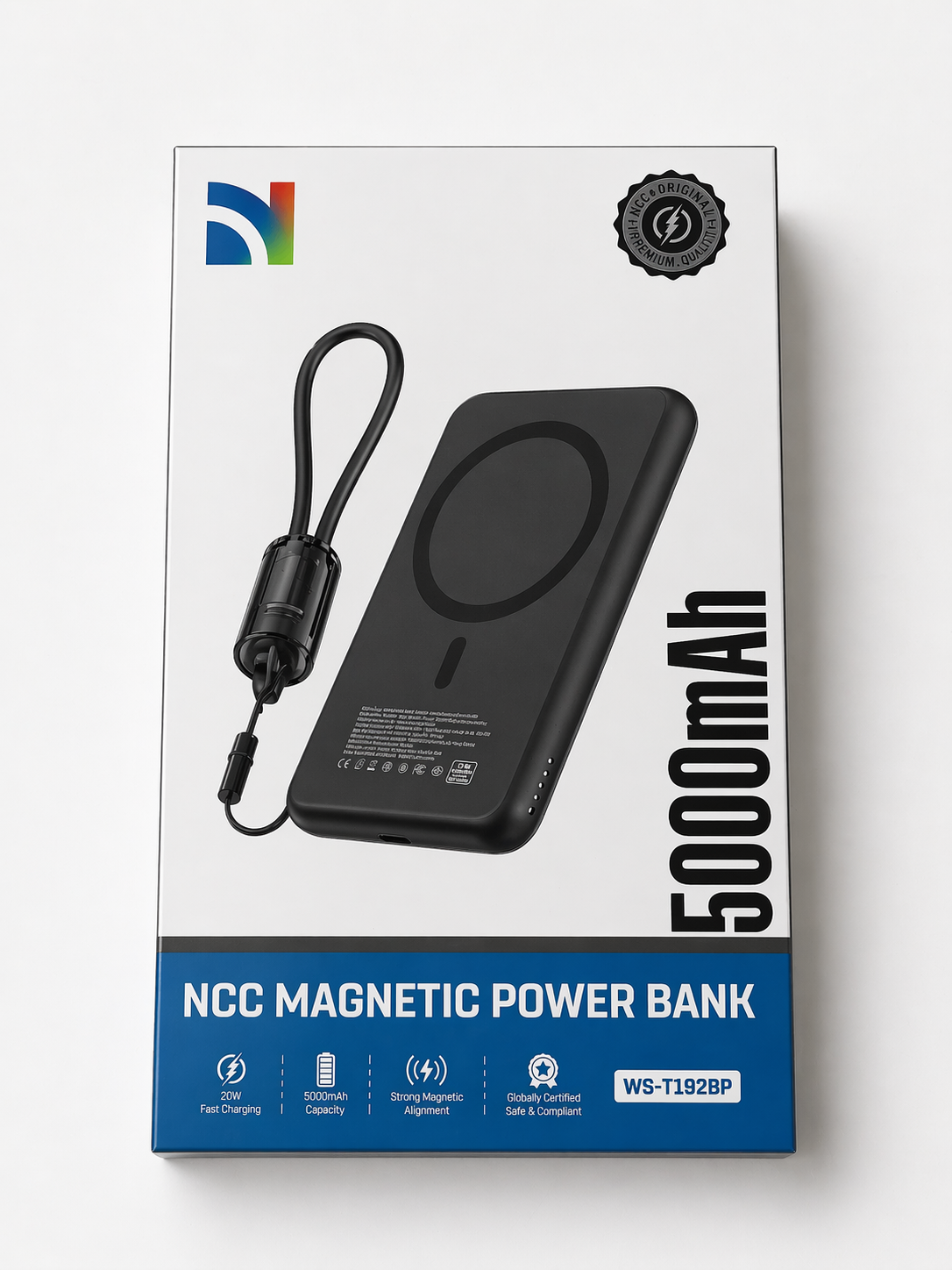 NCC Magnetic Power Bank 5000mah - White & Black Color Available