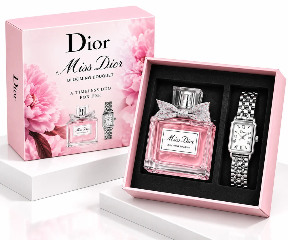 Miss Dior Blooming Bouquet Style Perfume & Silver Watch Gift Set for Women