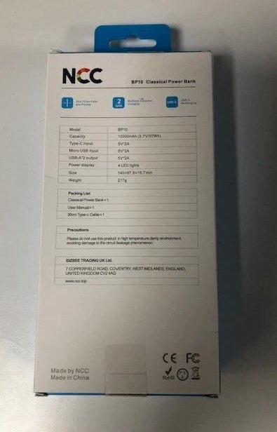 NCC 10000mAh 5V2A USB Power Bank Charger Battery Pack for Any Mobile - Black
